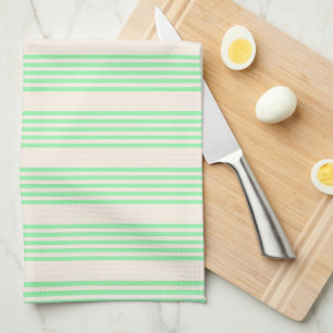 Green and beige five stripes pattern tea towel