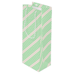 Green and beige five stripes pattern wine gift bag