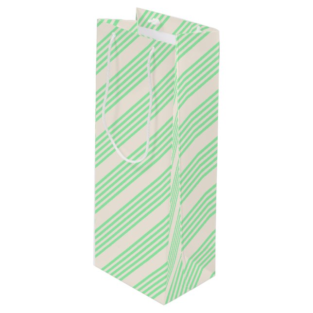 Green and beige five stripes pattern wine gift bag (Front Angled)