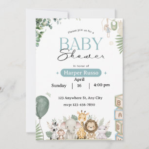 Green And Beige Jungle Baby Shower Invitation