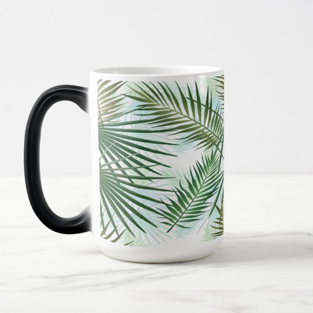 Green and Beige Palm Tropical Leaves Magic Mug (Left)