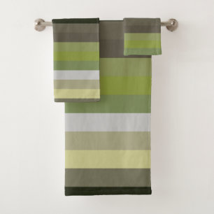 green and beige stripes bath towel set