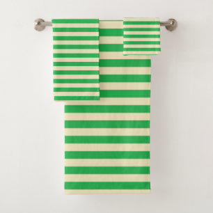 Green and Beige Stripes Bath Towel Set