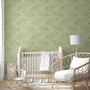 Green and berries branches Botanical pattern Wallpaper