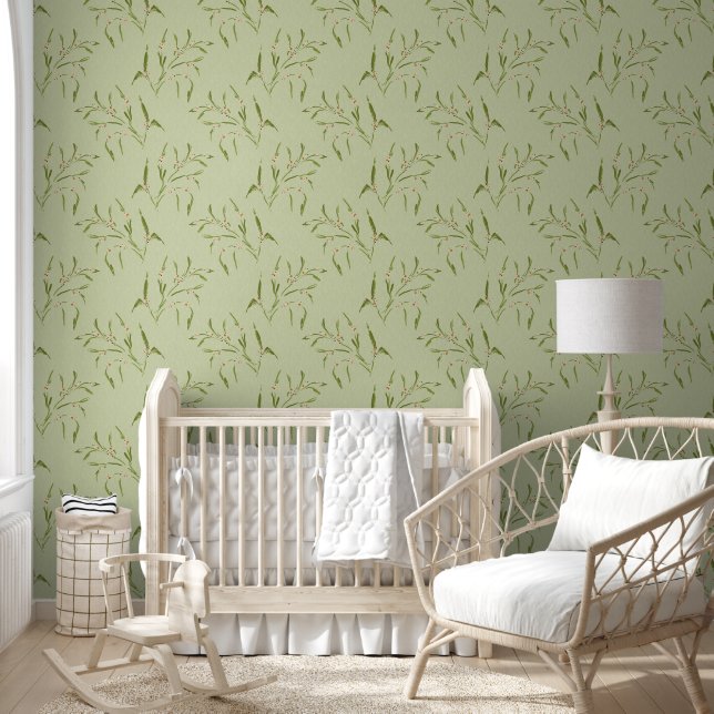 Green and berries branches Botanical pattern Wallpaper (Kids)