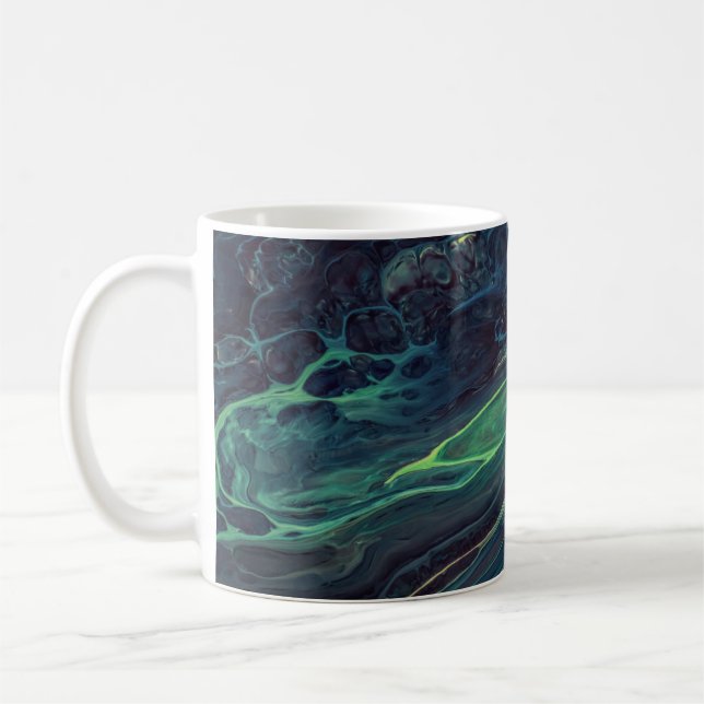 GREEN AND BLACK ABSTRACT PAINTING COFFEE MUG (Left)