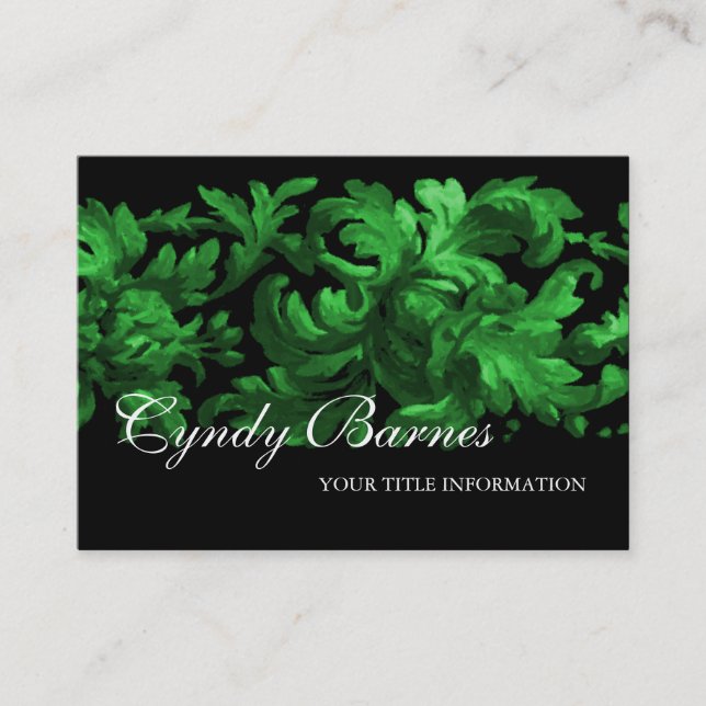 Green and Black Acanthus Scroll Business Card (Front)