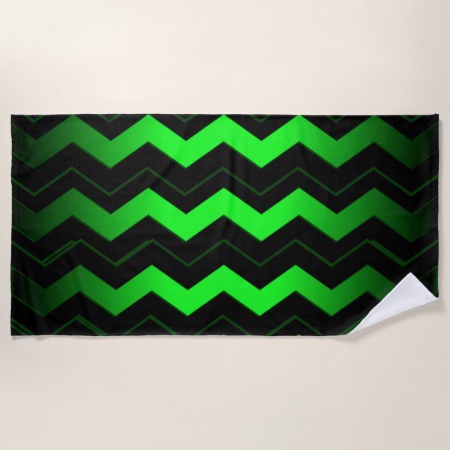 Green and Black Accent on Bright Green Beach Towel (Front)