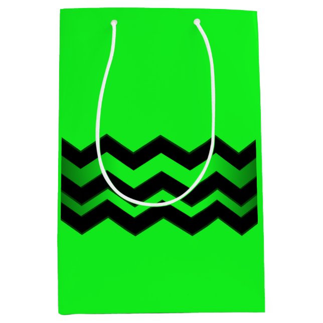 Green and Black Accent on Bright Green Medium Gift Bag (Front)