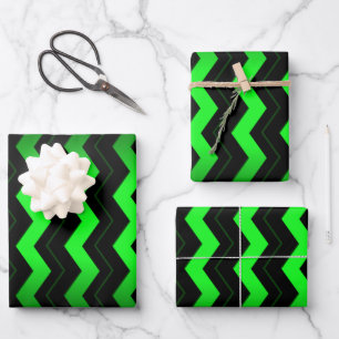 Green and Black Accent on Bright Green Wrapping Paper Sheet