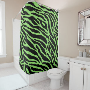 Green and Black Animal Print Stripes Shower Curtain