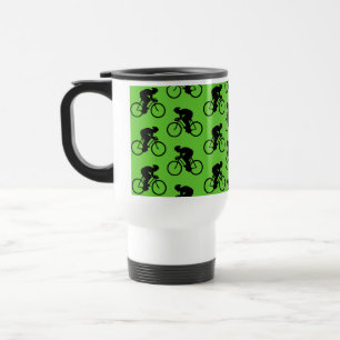 Green and Black Bicycle Pattern. Travel Mug