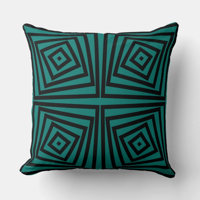 Green And Black Box Spiral Pattern - Throw Pillow (Front)