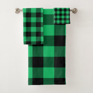 Green and Black Buffalo Check Gingham Holiday    B Bath Towel Set