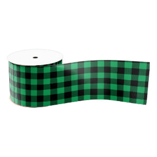 Green and Black Buffalo Check Gingham Holiday  Grosgrain Ribbon