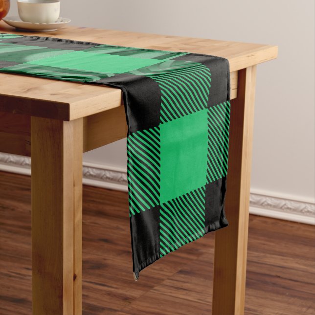 Green and Black Buffalo Check Gingham Holiday    L Long Table Runner (In Situ)
