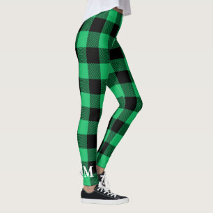 Green and Black Buffalo Check Gingham Holiday Le Leggings