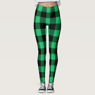 Green and Black Buffalo Check Gingham Holiday   Leggings