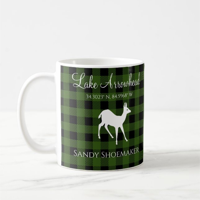 Green and black buffalo check plaid  coffee mug (Left)