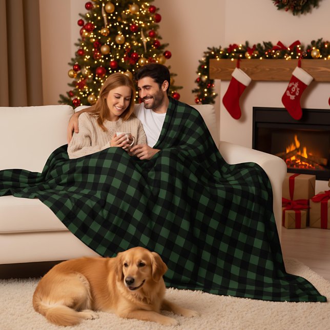 Green and Black Buffalo Plaid Christmas Check Fleece Blanket (Creator Uploaded)