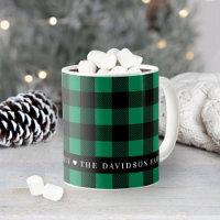 Green and Black Buffalo Plaid Family Name Holiday