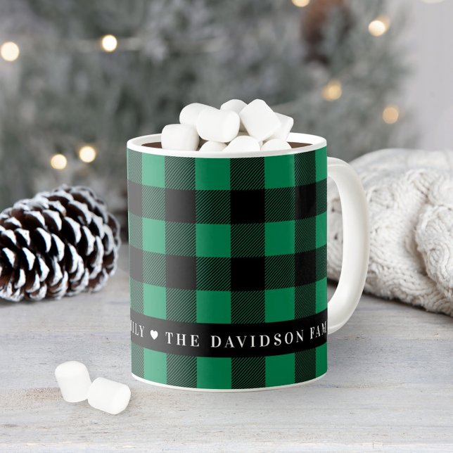 Green and Black Buffalo Plaid Family Name Holiday Coffee Mug (Creator Uploaded)
