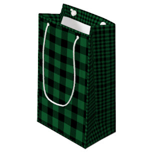 Green and Black Buffalo Plaid, Rustic Chequered Small Gift Bag
