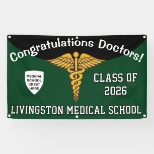 Green and Black Caduceus Medical School Graduation Banner
