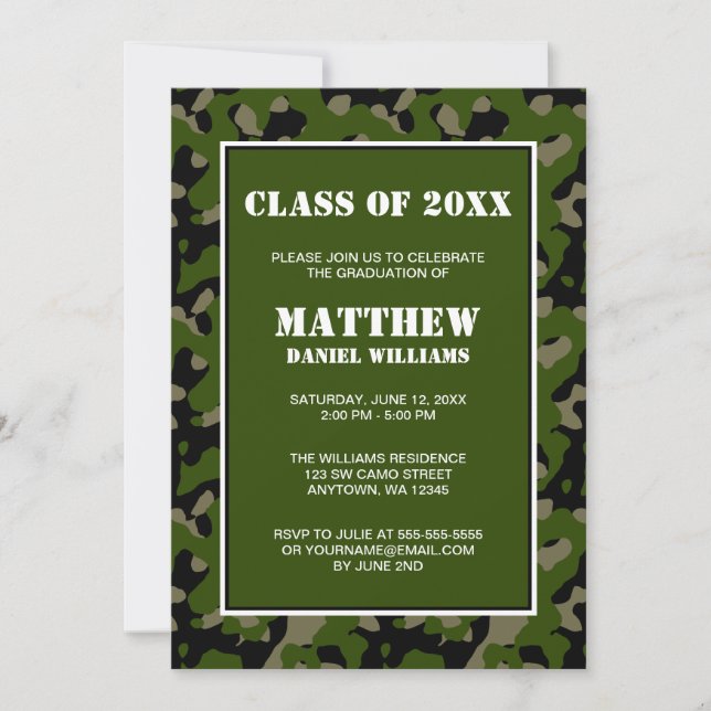 Green and Black Camo Graduation Announcement (Front)