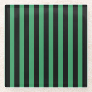 Green and black candy stripes glass coaster