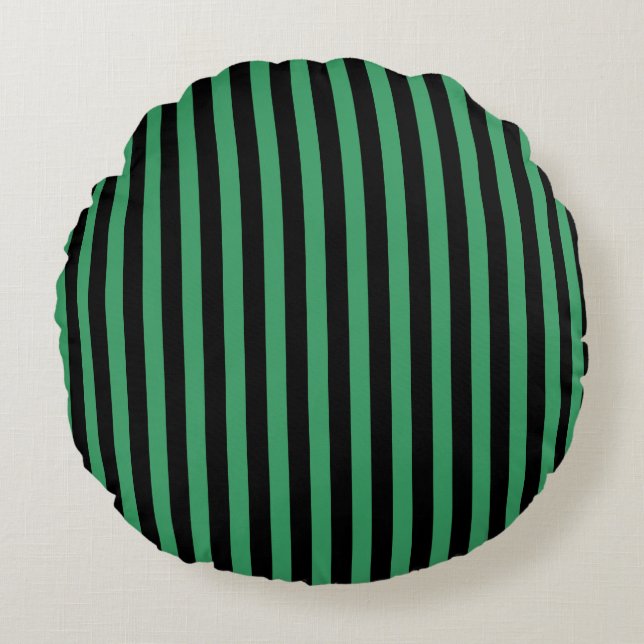 Green and black candy stripes round cushion (Front)
