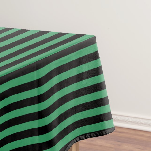Green and black candy stripes tablecloth (In Situ)