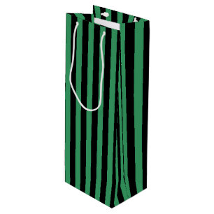 Green and black candy stripes wine gift bag