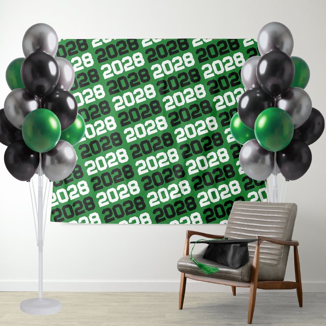 Green and Black Class Year Graduation Backdrop Tapestry (Green and Black Repeating Class Year Backdrop. Great for Senior Portraits or for Photo Booths!)