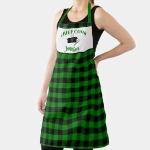Green and Black Cook Buffalo Plaid Pattern Apron