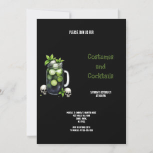GREEN AND BLACK COSTUMES AND COCKTAILS HALLOWEEN  INVITATION