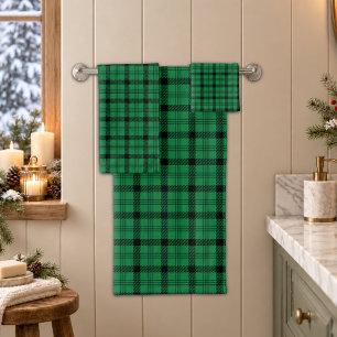 Green and Black Cosy Plaids Bath Towel Set
