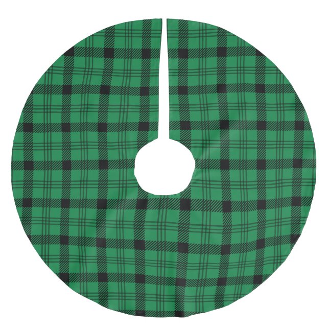 Green and Black Cosy Plaids Brushed Polyester Tree Skirt (Front)