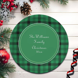 Green and Black Cosy Plaids Name Paper Plate