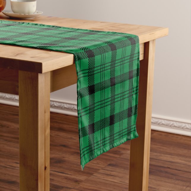 Green and Black Cosy Plaids Short Table Runner (In Situ)