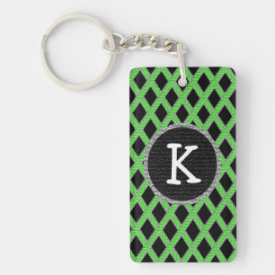 Green and black crisscross monogram keychain