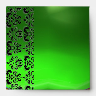GREEN AND BLACK DAMASK EMERALD GOLD ENVELOPE