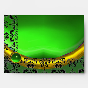 GREEN AND BLACK DAMASK EMERALD GOLD ENVELOPE