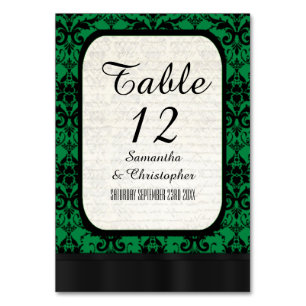 Green and black damask pattern table number