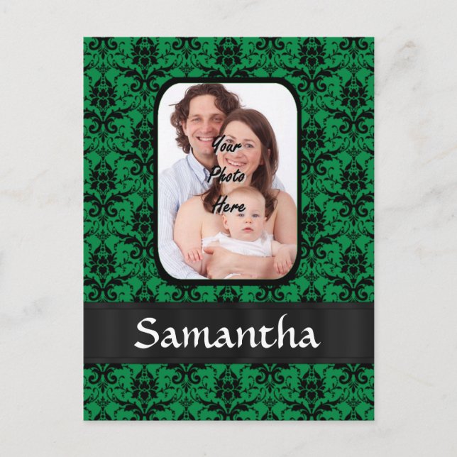 Green and black damask postcard (Front)