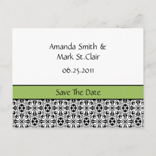 Green and Black Damask Save The Date Announcement Postcard