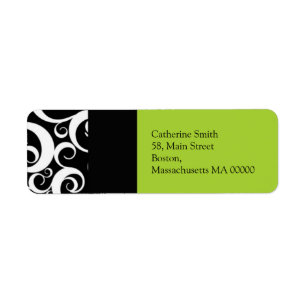 Green and Black Damask Swirls Address Labels