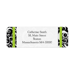 Green and Black Damask Swirls Address Labels