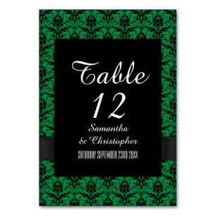 Green and black damask table number