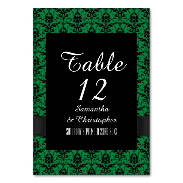 Green and black damask table number (Front)